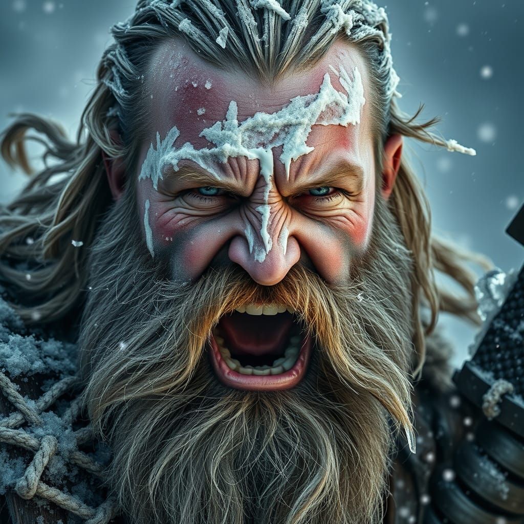 Hyper-Realistic Nordic Barbarian in Mid-Battle