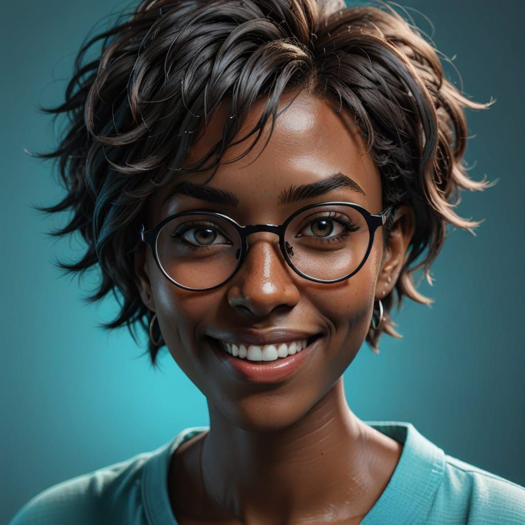 Anime Style Portrait of Smiling Girl with Glasses