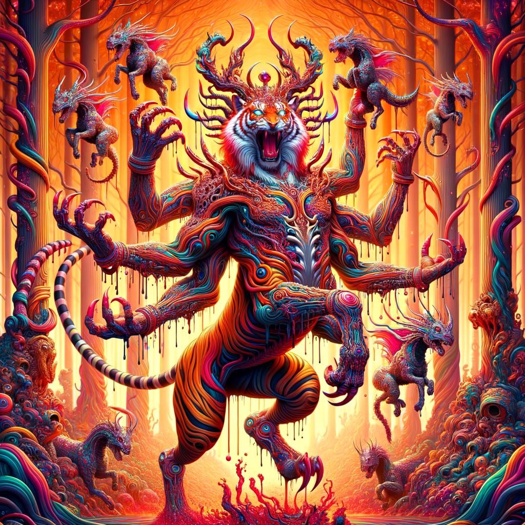 Tiger-Wolf Emperor in Psychedelic Forest