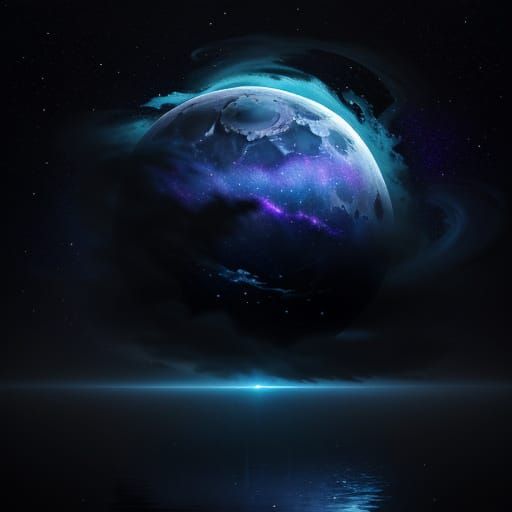 Surreal Moon with Cosmic Nebula in Detailed Painting Style