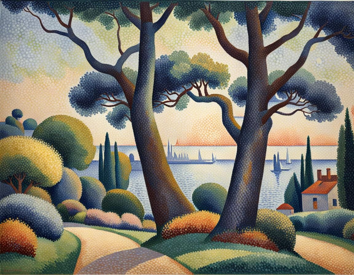 Pointillist Landscape Inspired by Seurat and Signac