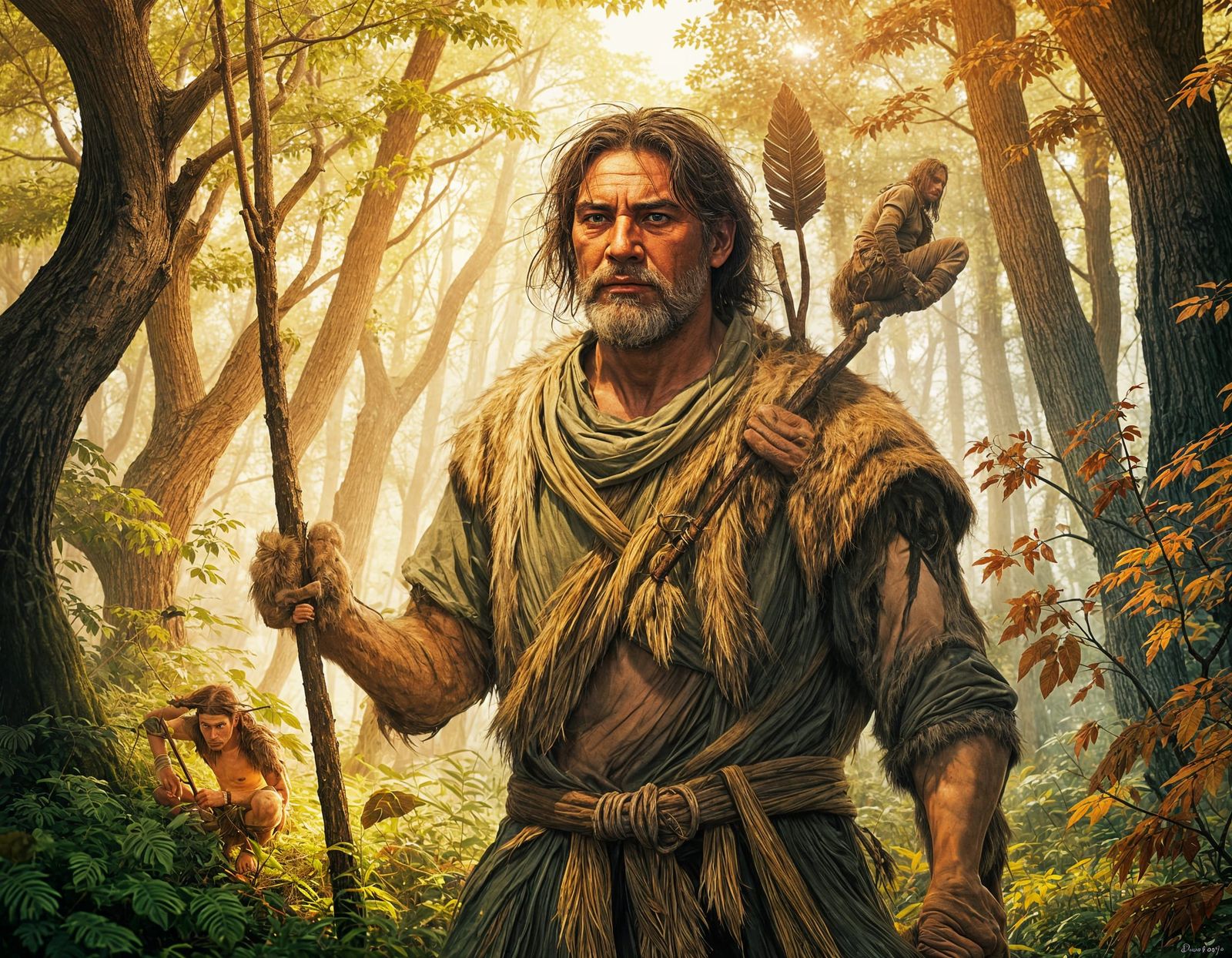 Stone Age Hunter in Primal Expressionism Style