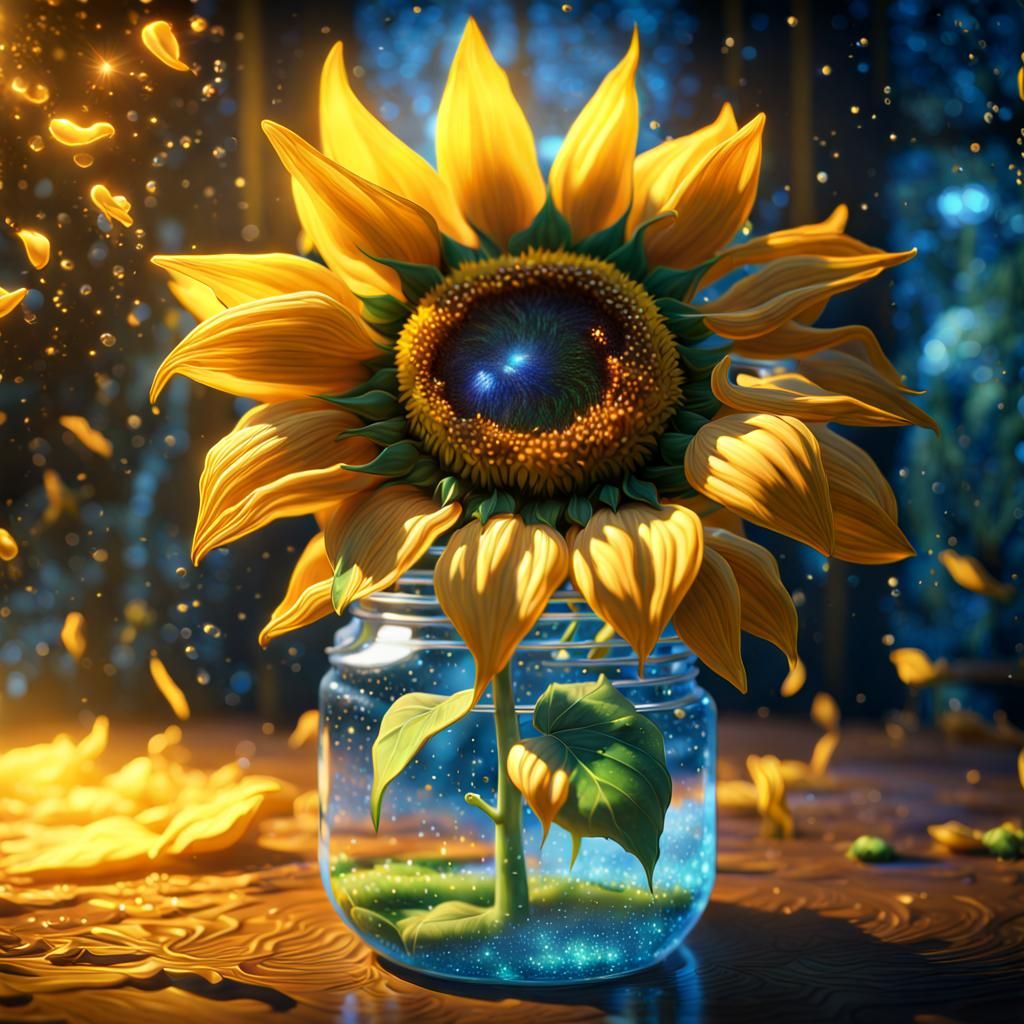 sunflower in glass jar