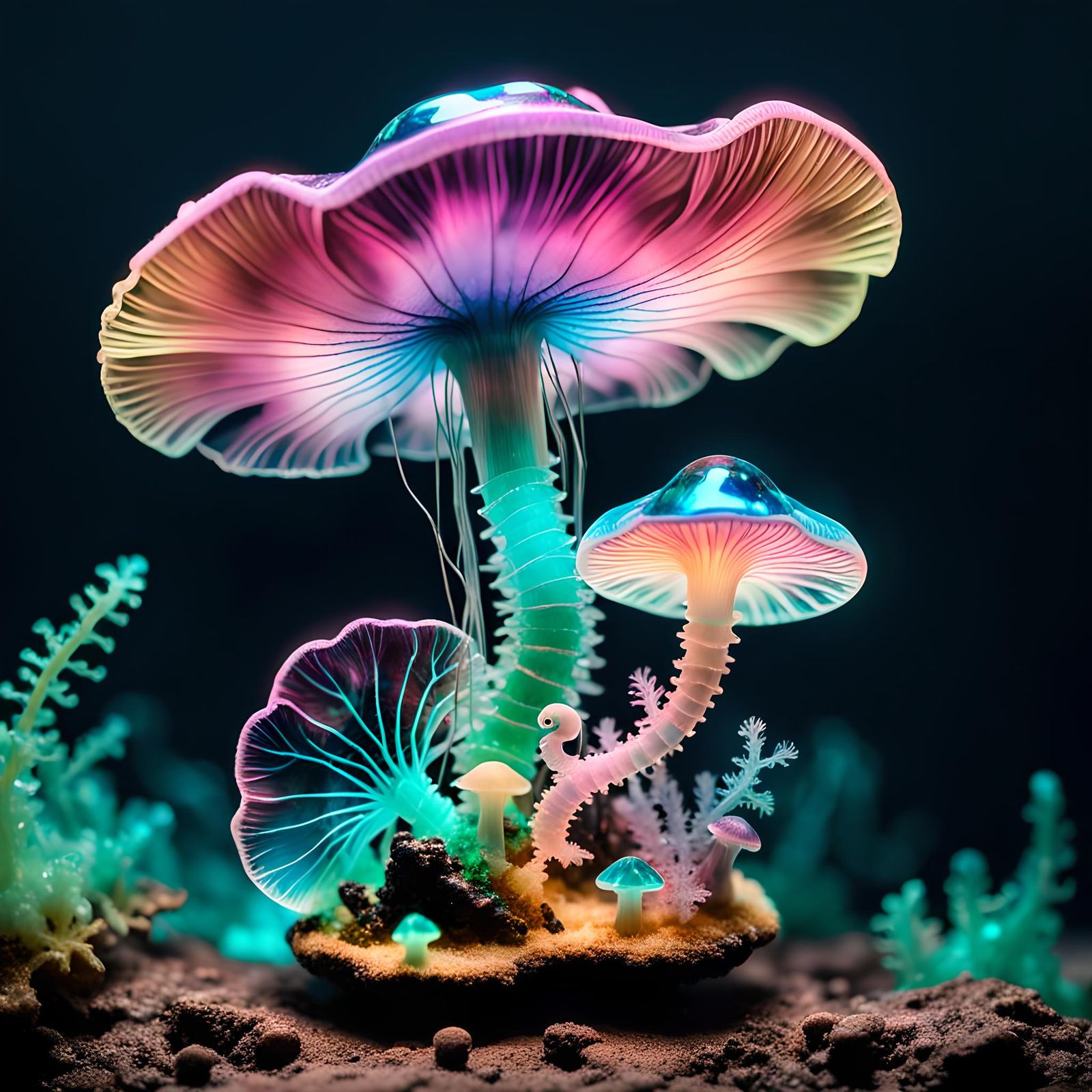 Bioluminescence Reef Quartz Mycena mushrooms