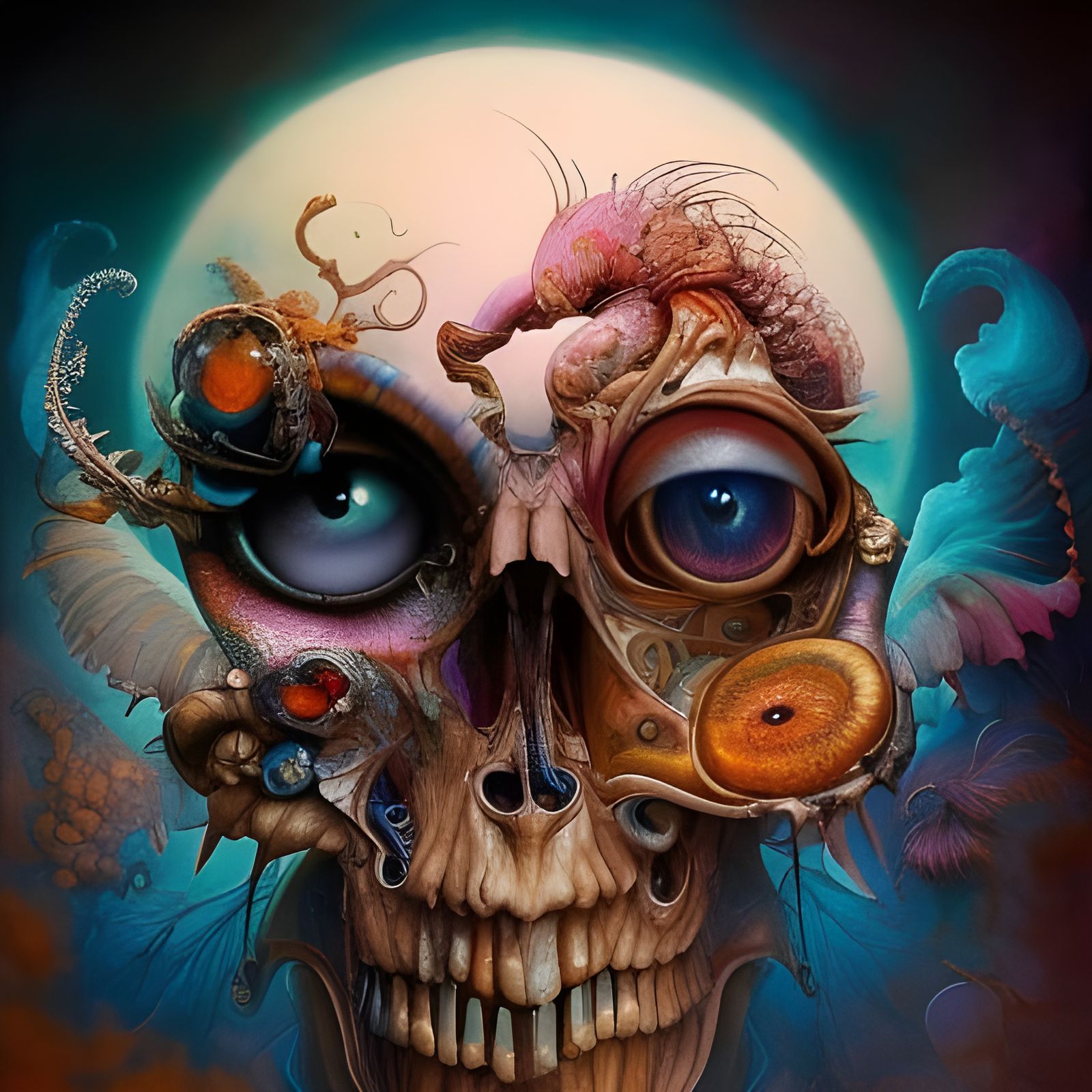 Surreal Brain Skull Eyeballs in Detailed Fantasy Art