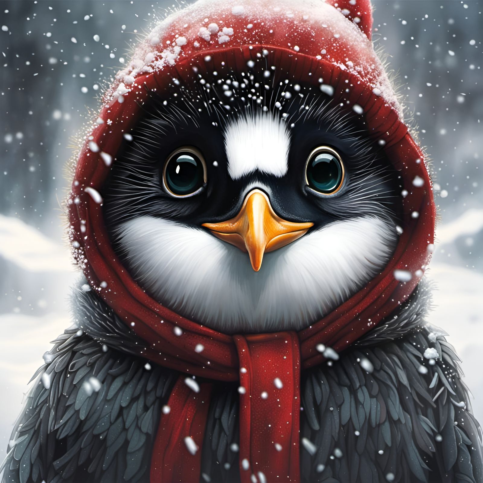 Portrait of a cute winter penguin
