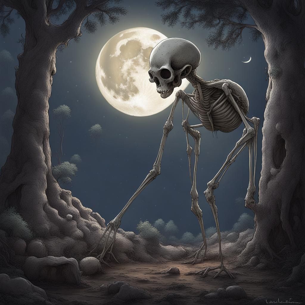 Terrifying Anthropomorphic Beast in Dark Forest