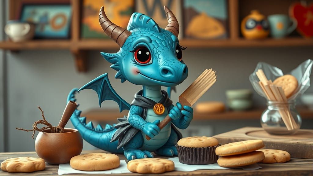 Gothic Chibi Dragon Bakes Sweet Treats