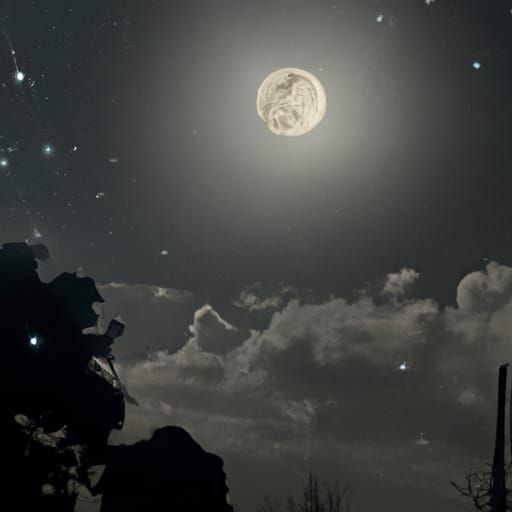 Romantic Night Sky with Sparkling Stars and Full Moon