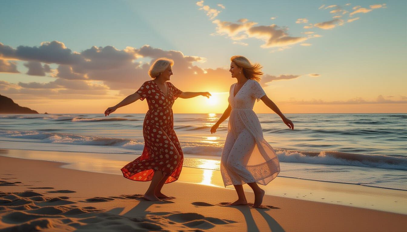 Two Grandmothers Dancing at Sunrise Beach