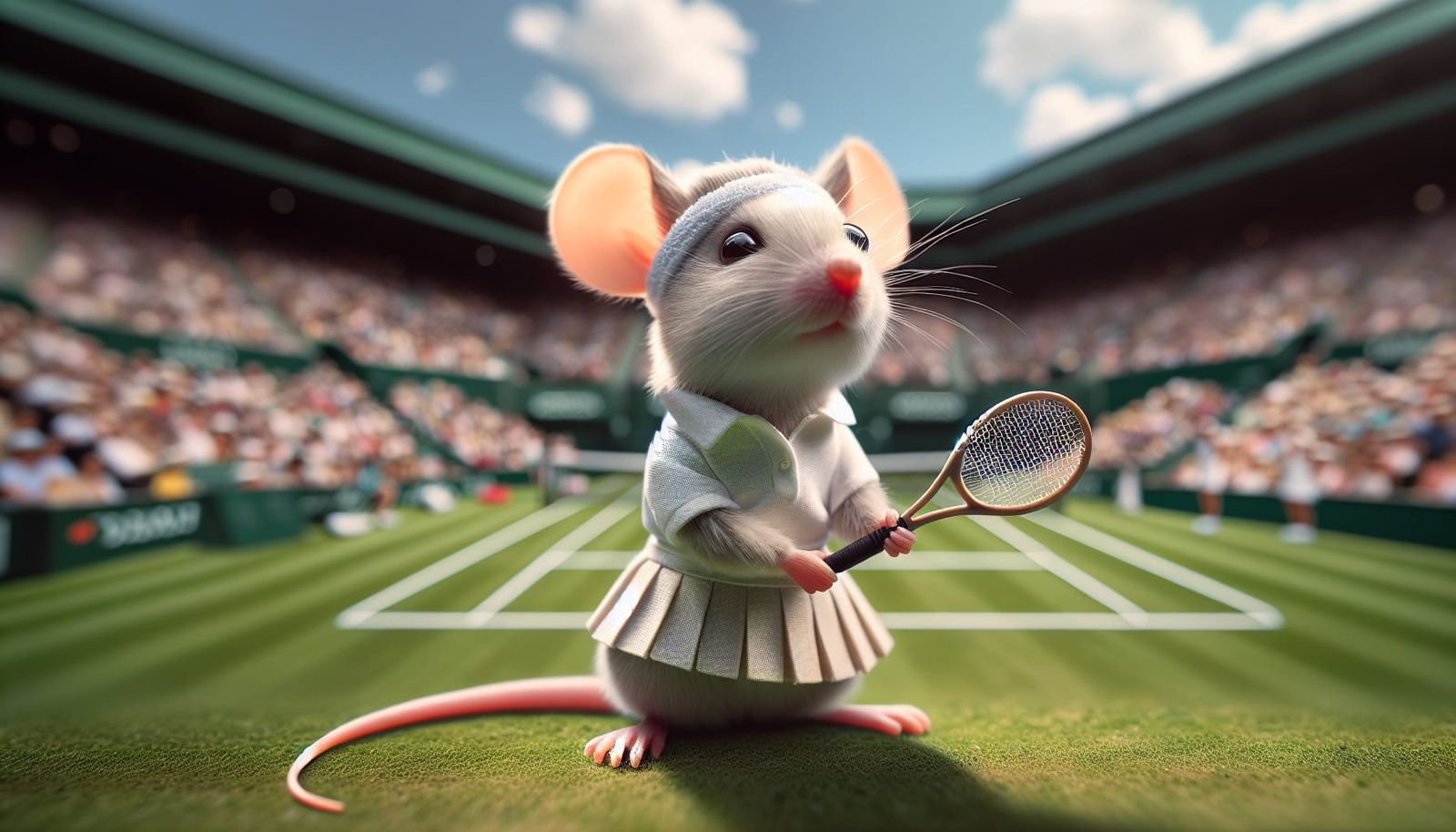 Tennis Mouse on Grass Court in Rich Realism