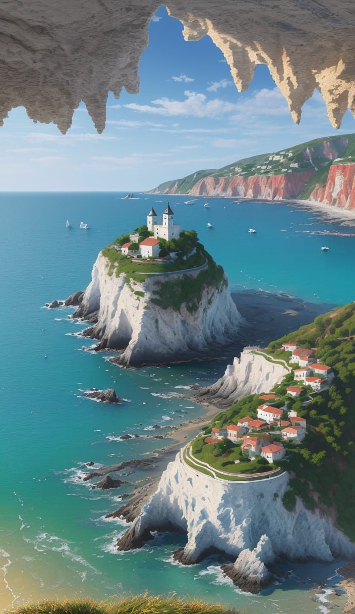 Vibrant Coastal Village in Impressionist Style