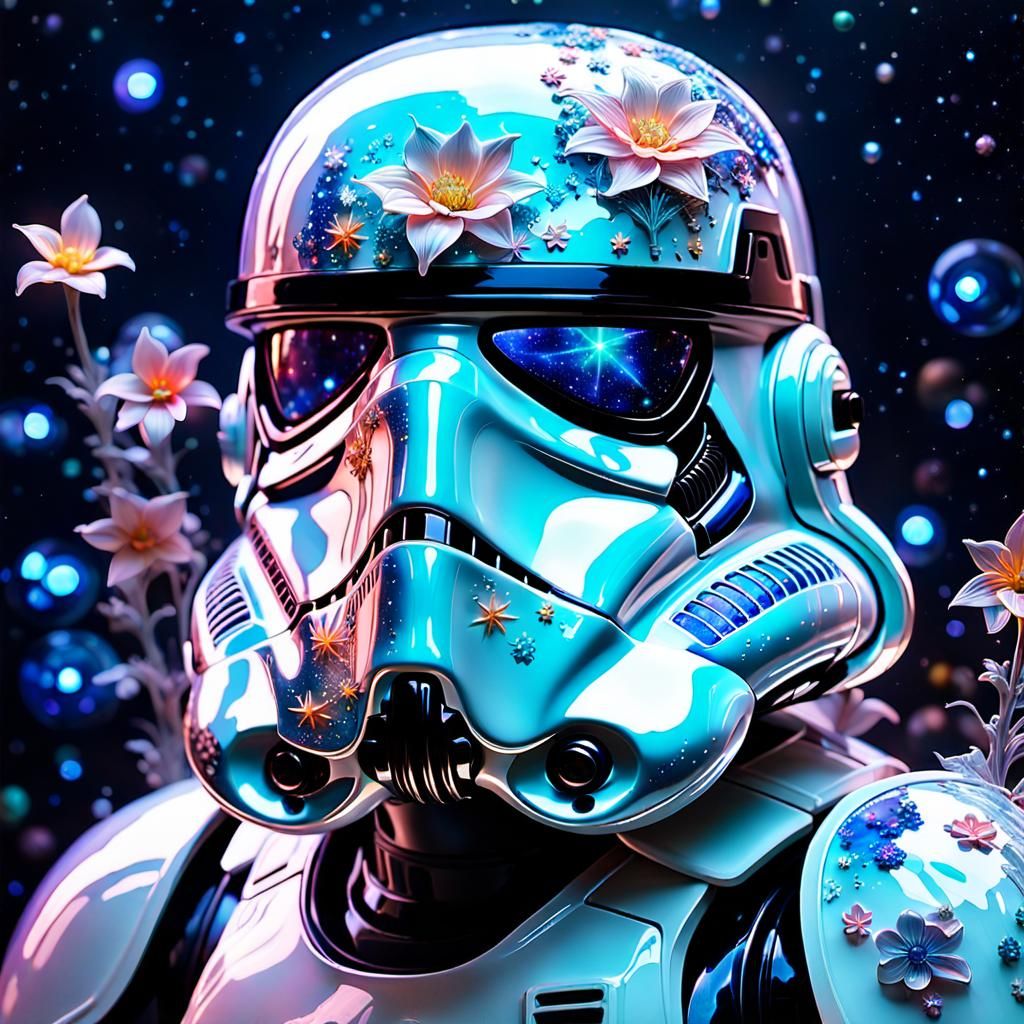 Bioluminescent Flower Stormtrooper Helmet in Ethereal Style