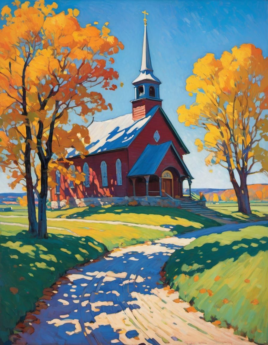 Charming Autumn Church Inspired by Van Gogh