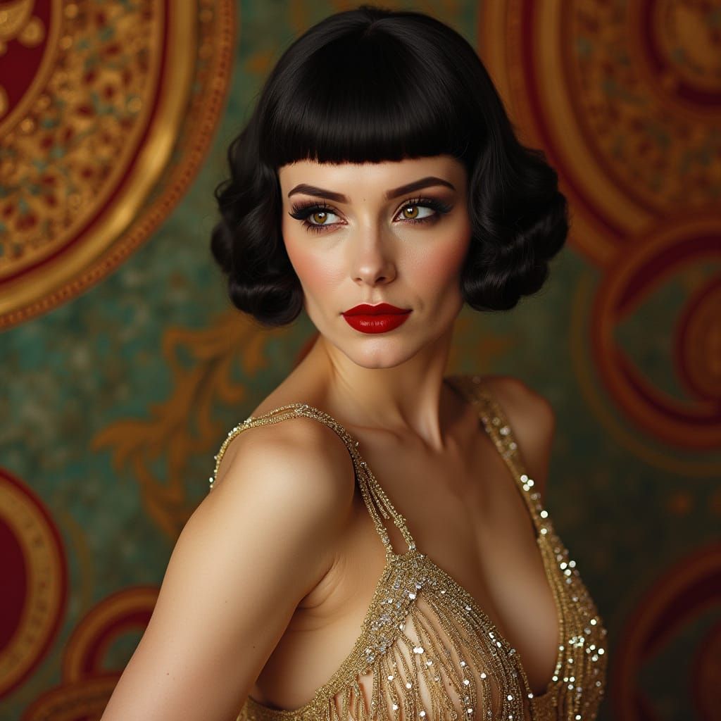 Glamorous 1920s Flapper Girl in Art Deco Opulence