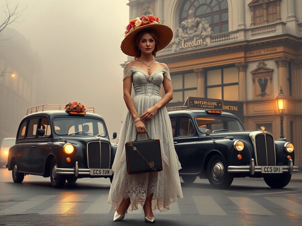 Victorian Princess Steps into Foggy London Night