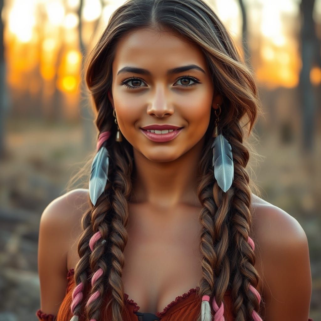 Beautiful Native American Woman in Sunset Glow