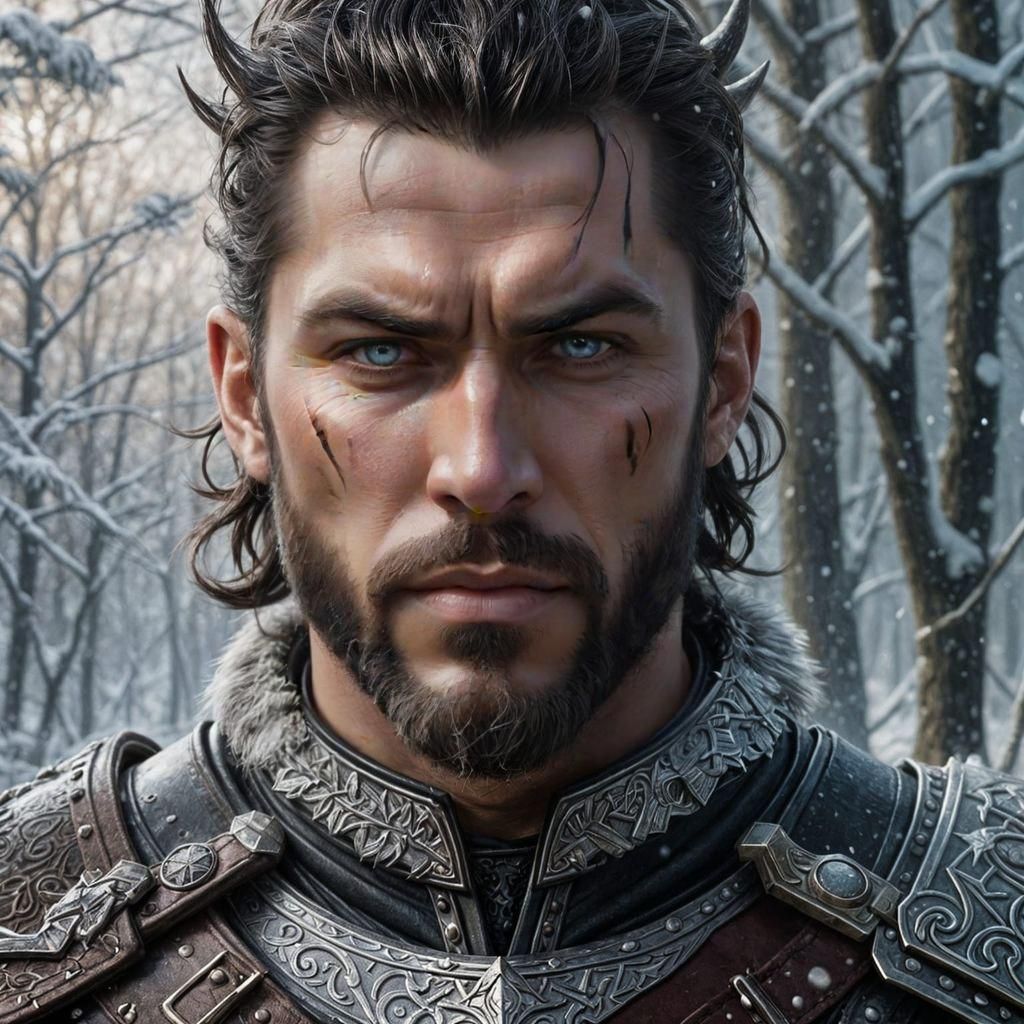 Viking Warchief in Winter Forest, Digital Art