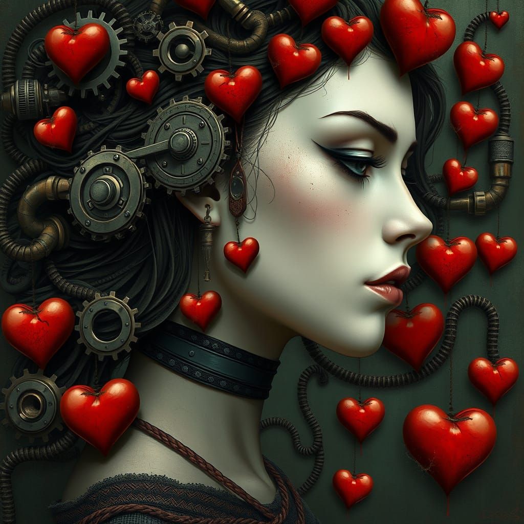 A detailed artwork of a woman's profile, adorned with intric...