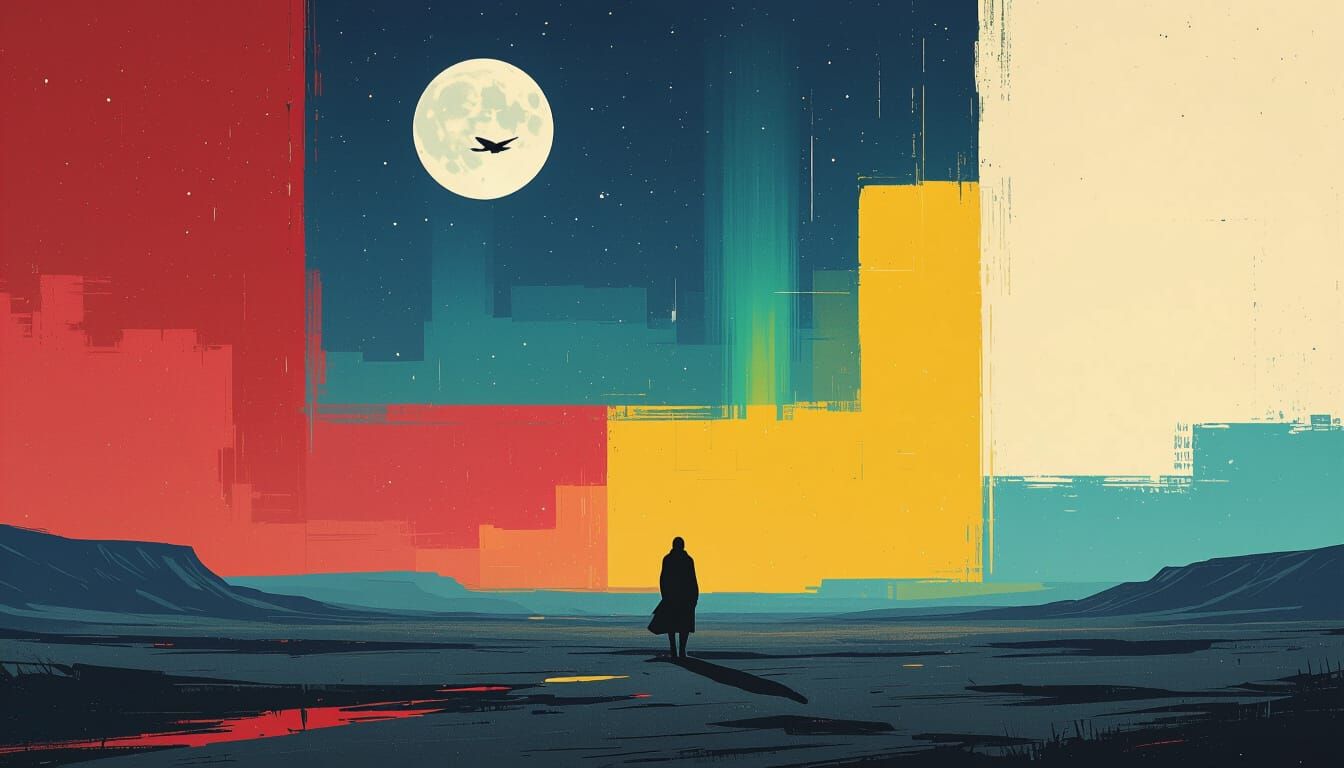 Desolate Cyberpunk Landscape with Aurora Borealis