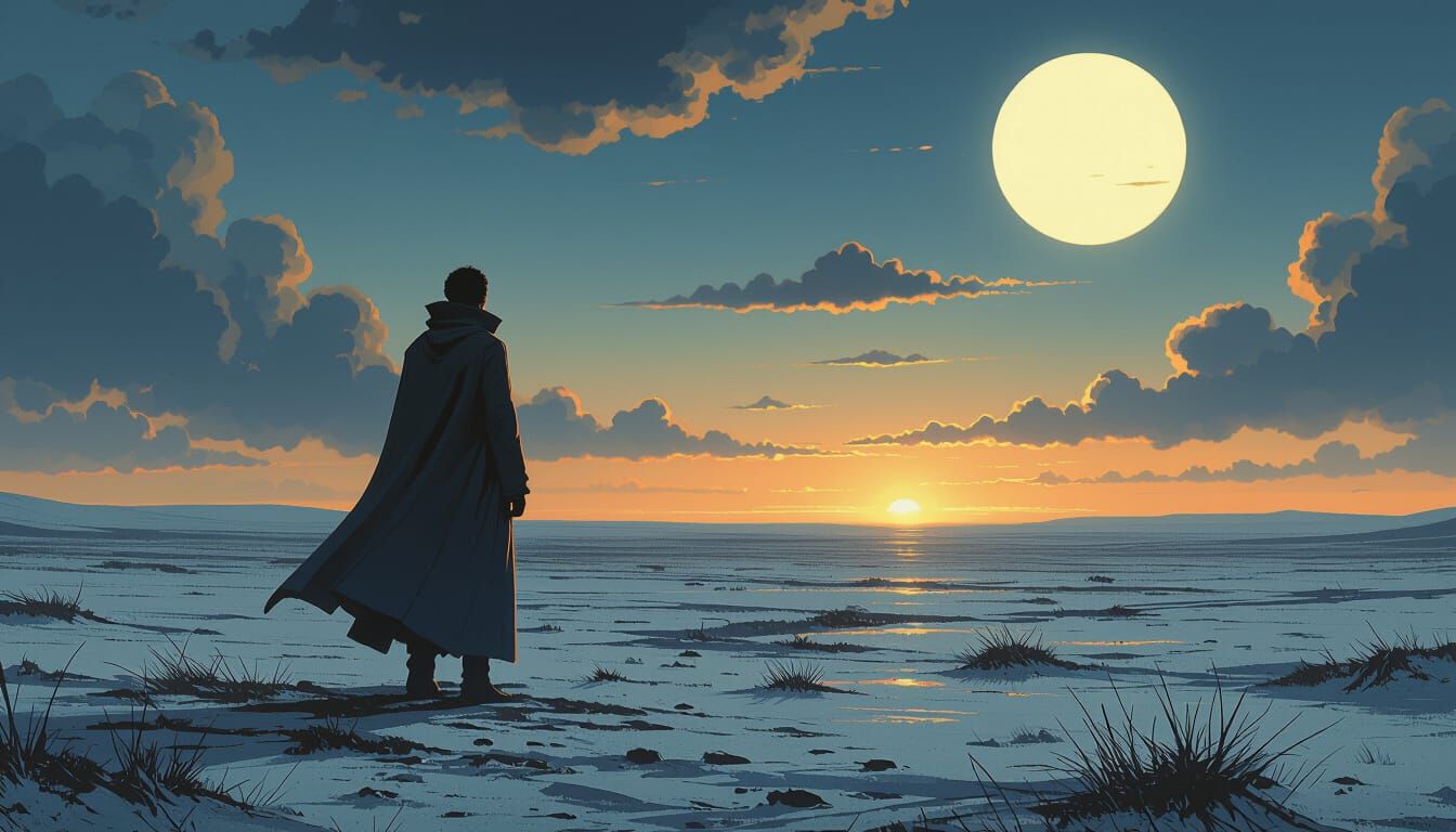 Midnight Sun Glimmering on a Desolate Horizon