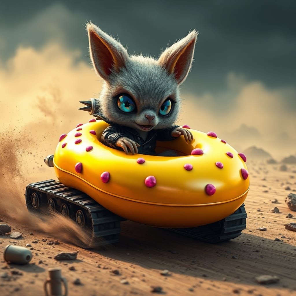 Furry Alien Races Donut Tank in Wasteland, Comic Art