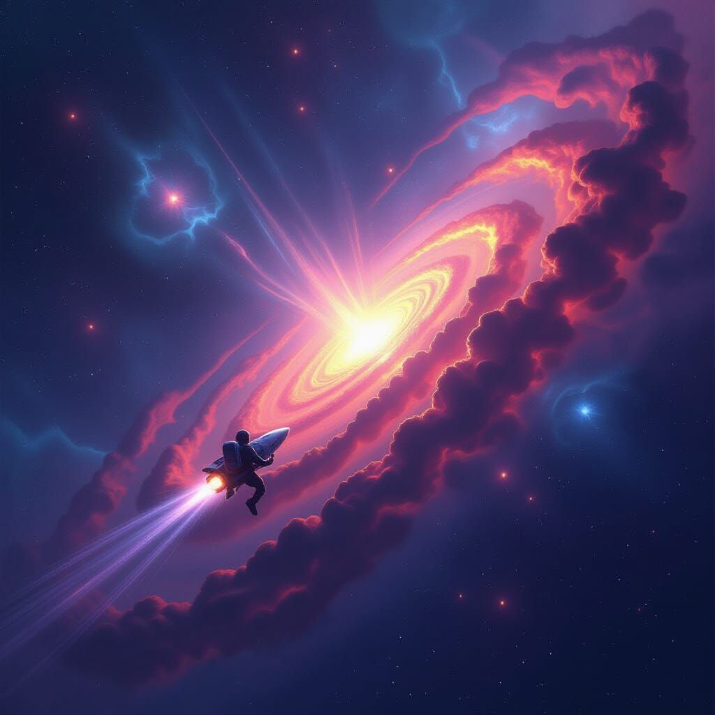 Cosmic Traveler Soaring Through Galaxy Explosion
