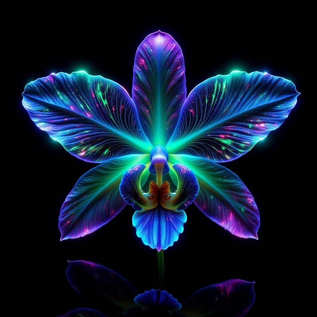 Glowing Bioluminescent Orchid in Neon Hues
