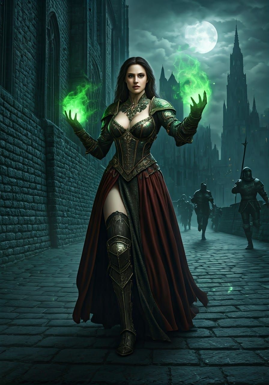 Resolute Witch in Combat at Medieval Castle