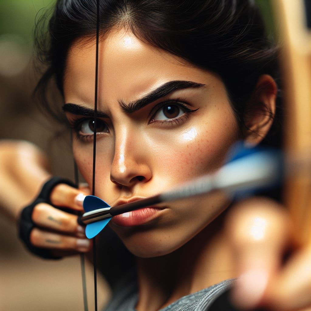 Focused Archer Releases Arrow in Slow Motion