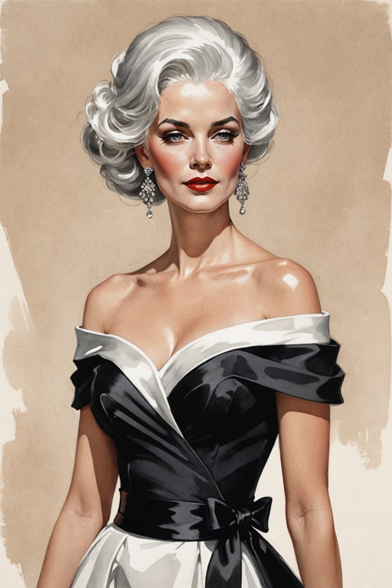 Elegant Lady in Black and White Minimalist Illustration