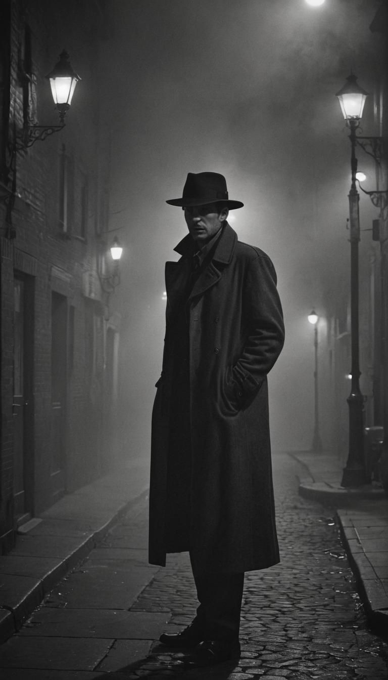 Mysterious Man in Misty City: A Film Noir Scene