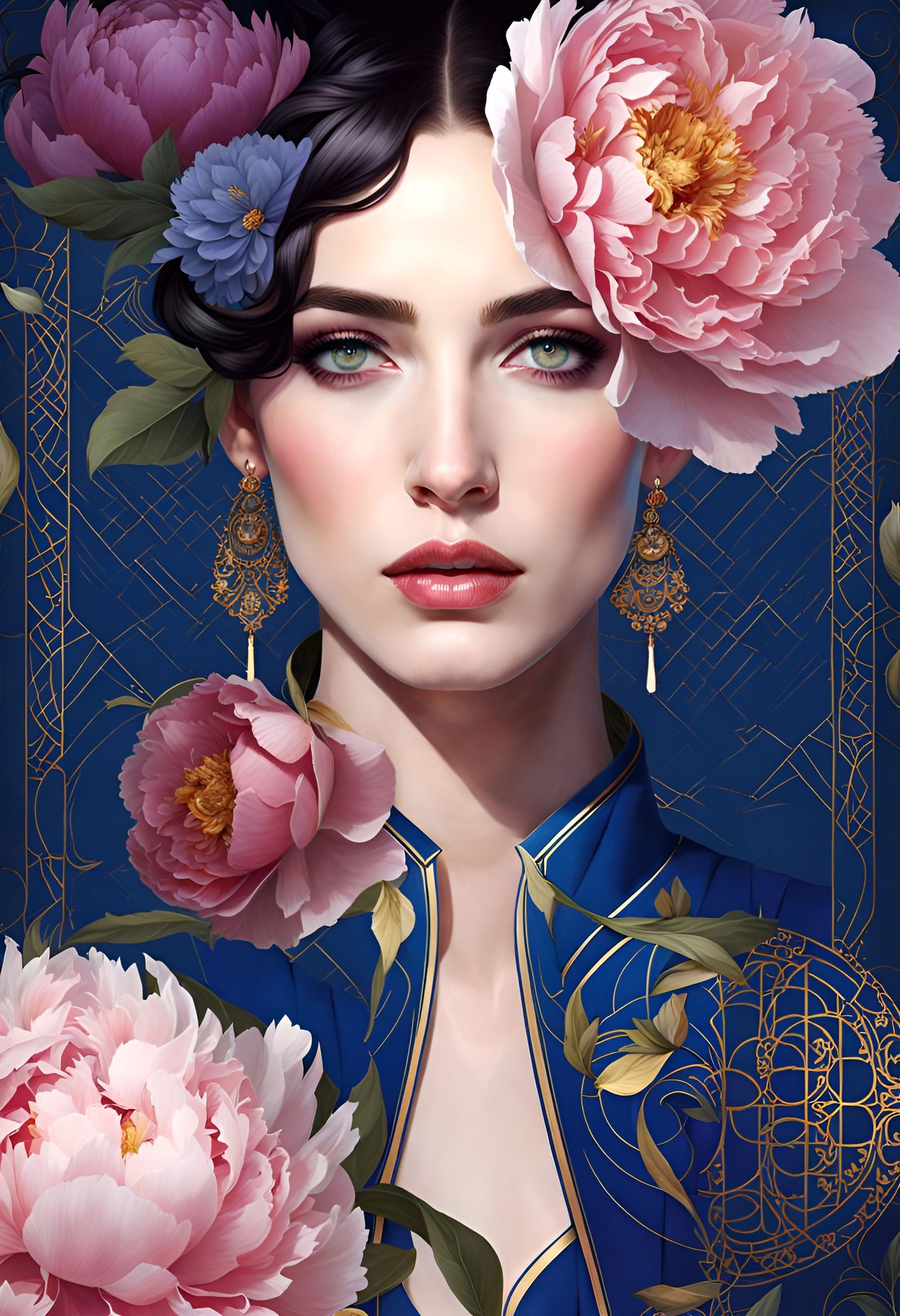 Goddess Portrait with Intricate Moonlit Background