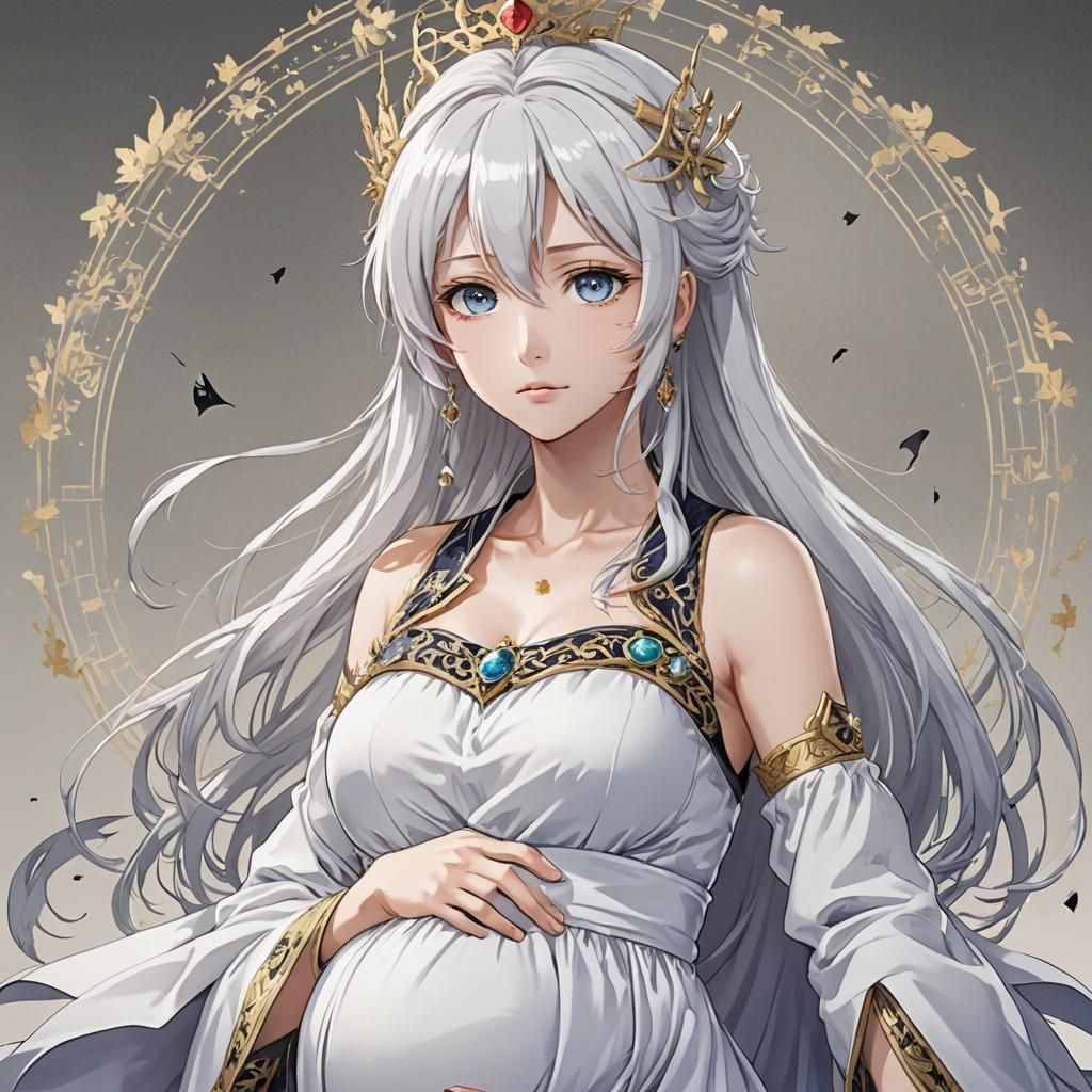 Anime Queen with Grey Eyes and White Hair