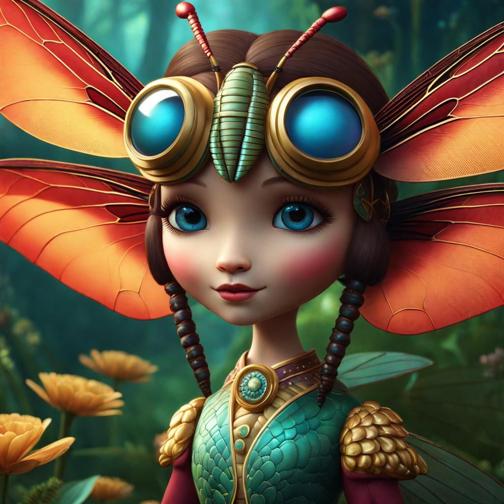 Anthropomorphic Dragonfly Woman: Detailed Fantasy Art