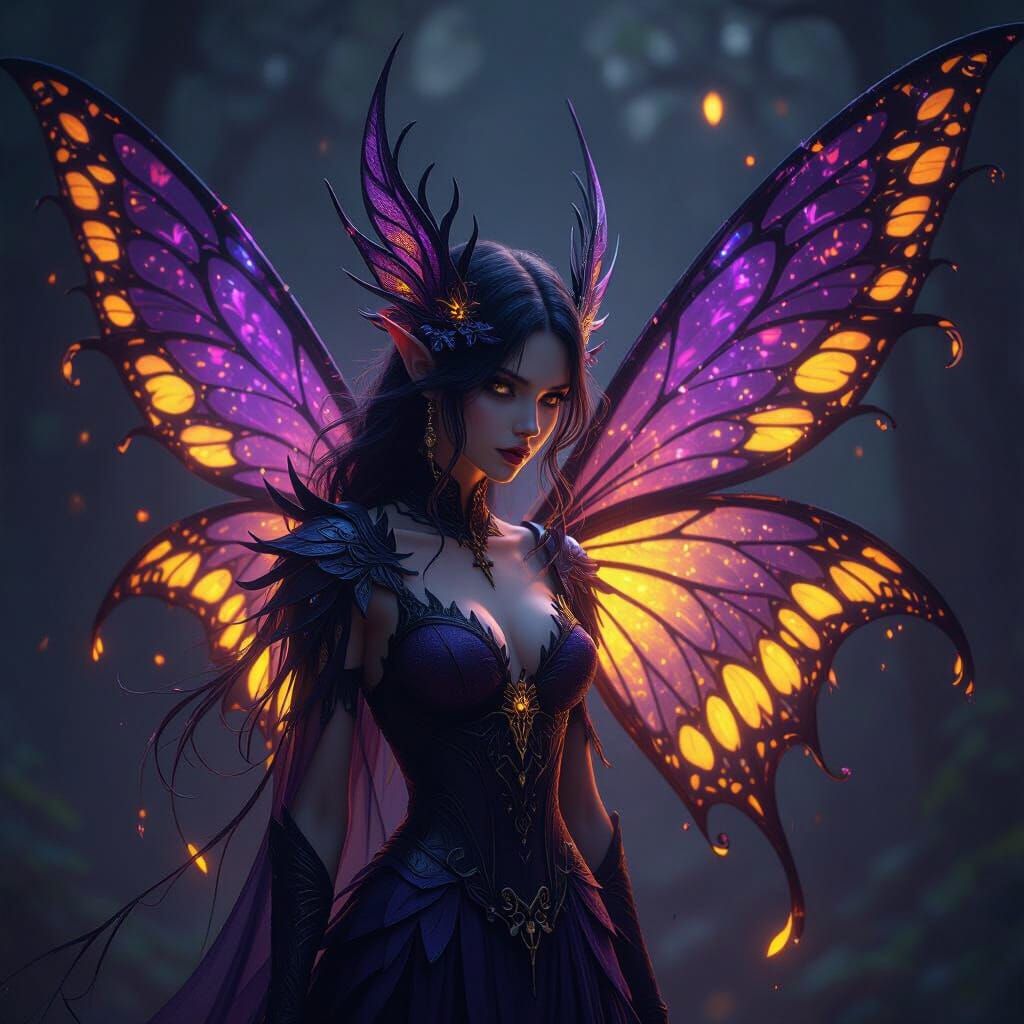 Dark Fairy with Ethereal Wings in Volumetric Light
