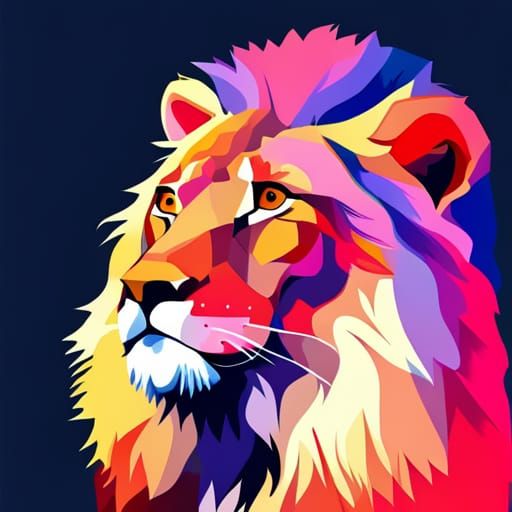 Isometric Watercolor Lion with Retro Sunset Design