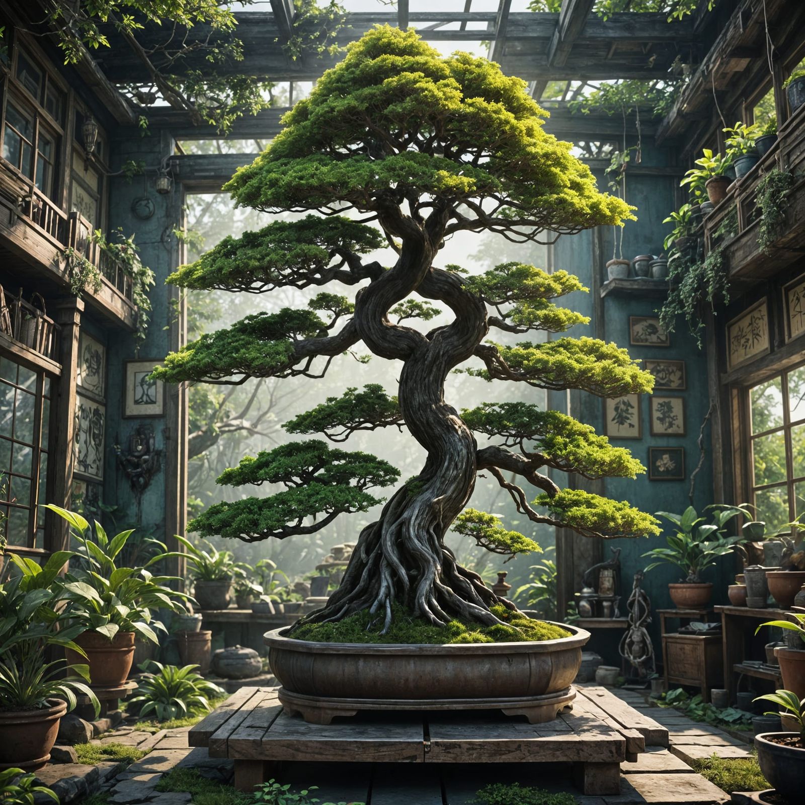 Bonsai Tree in Overgrown House: Unreal Engine 5