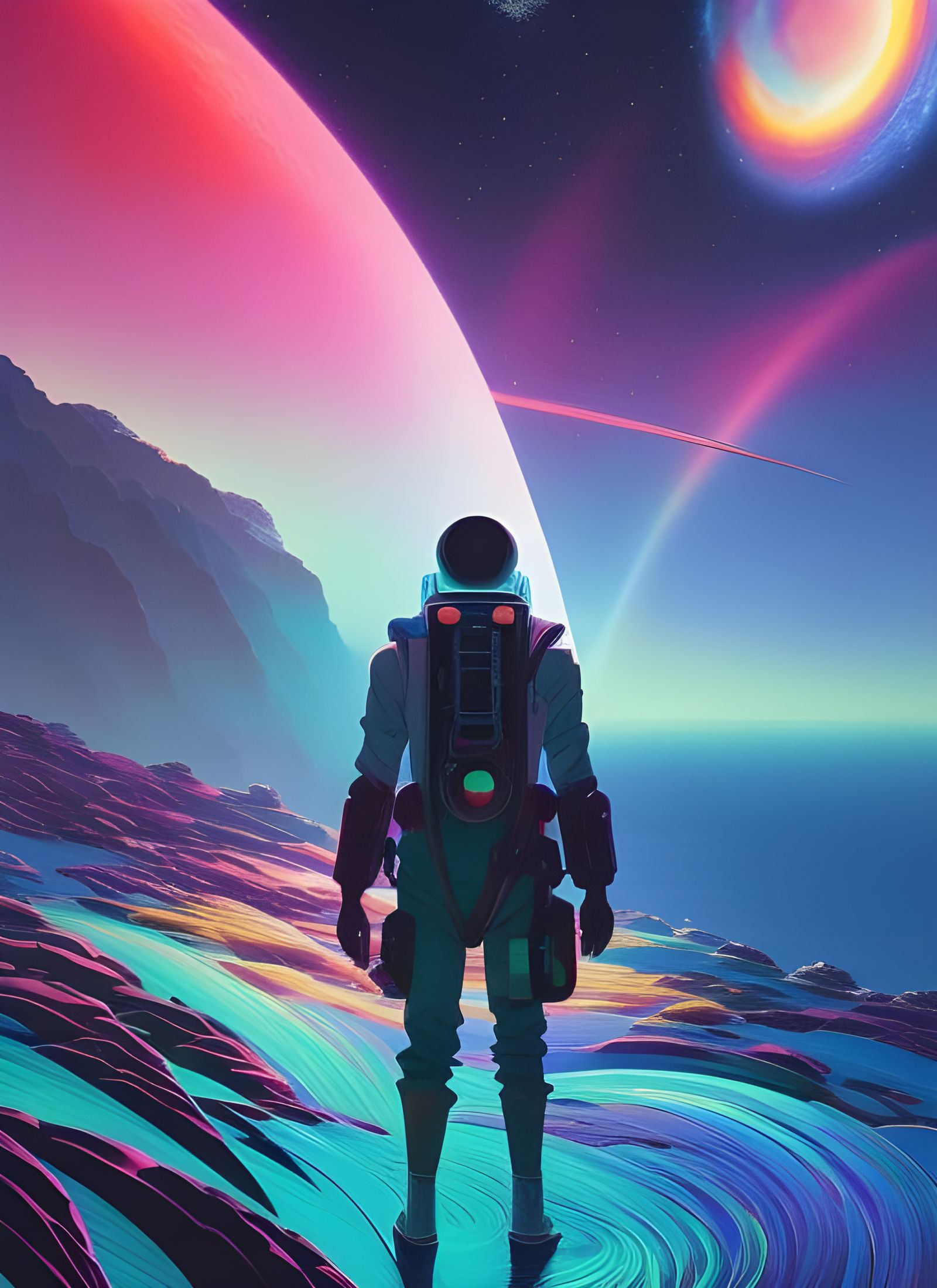 Iridescent Sci-Fi Space Art in Oil Painting Style
