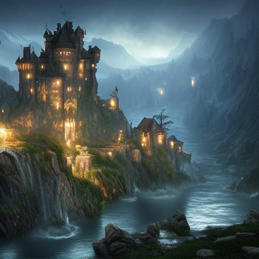 Medieval Castle at Night: Fantasy Concept Art