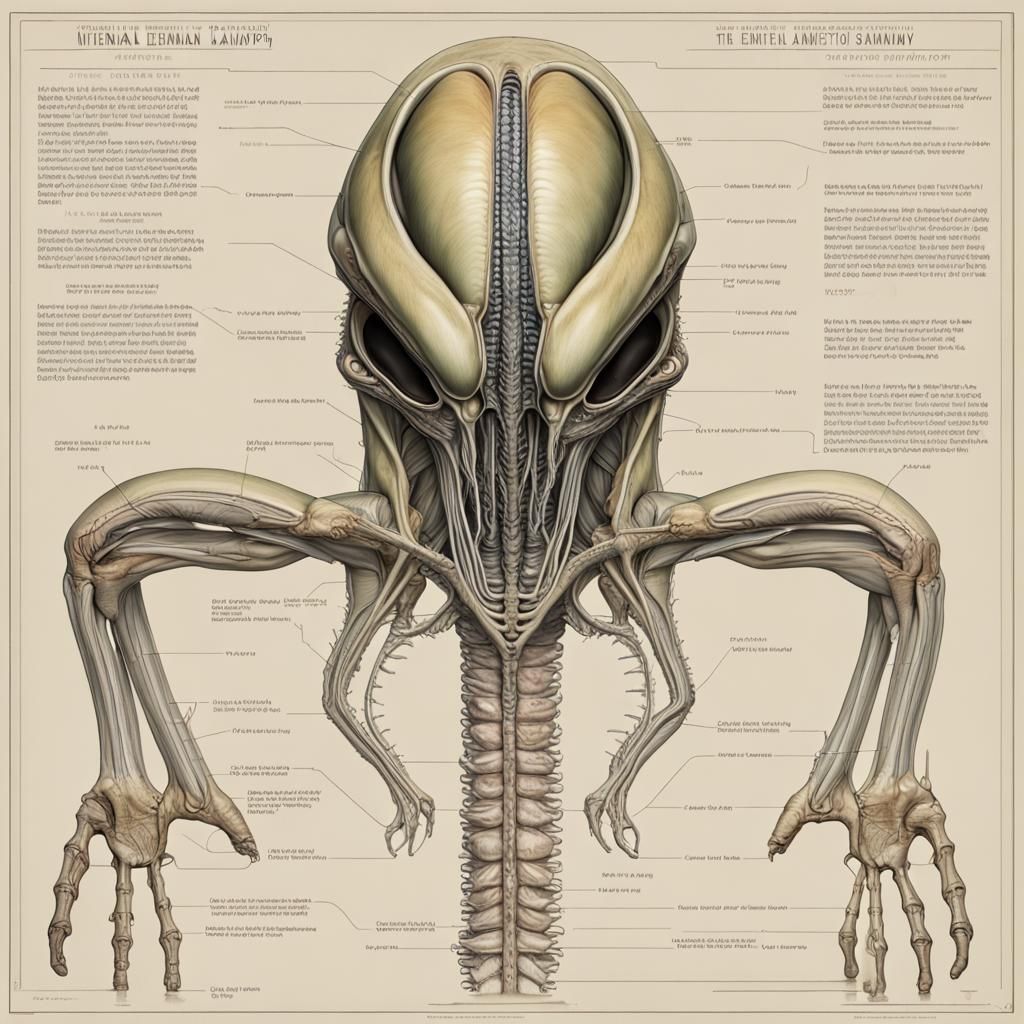 Detailed Anatomical Chart of Dissected Alien Xenomorph