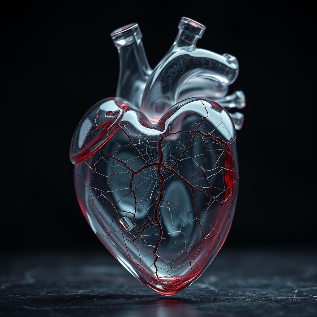 Shattered Glass Heart Organ in Hyperrealistic Detail