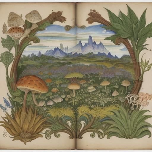 Medieval Manuscript Page of Prehistoric Botanical Illustrati...