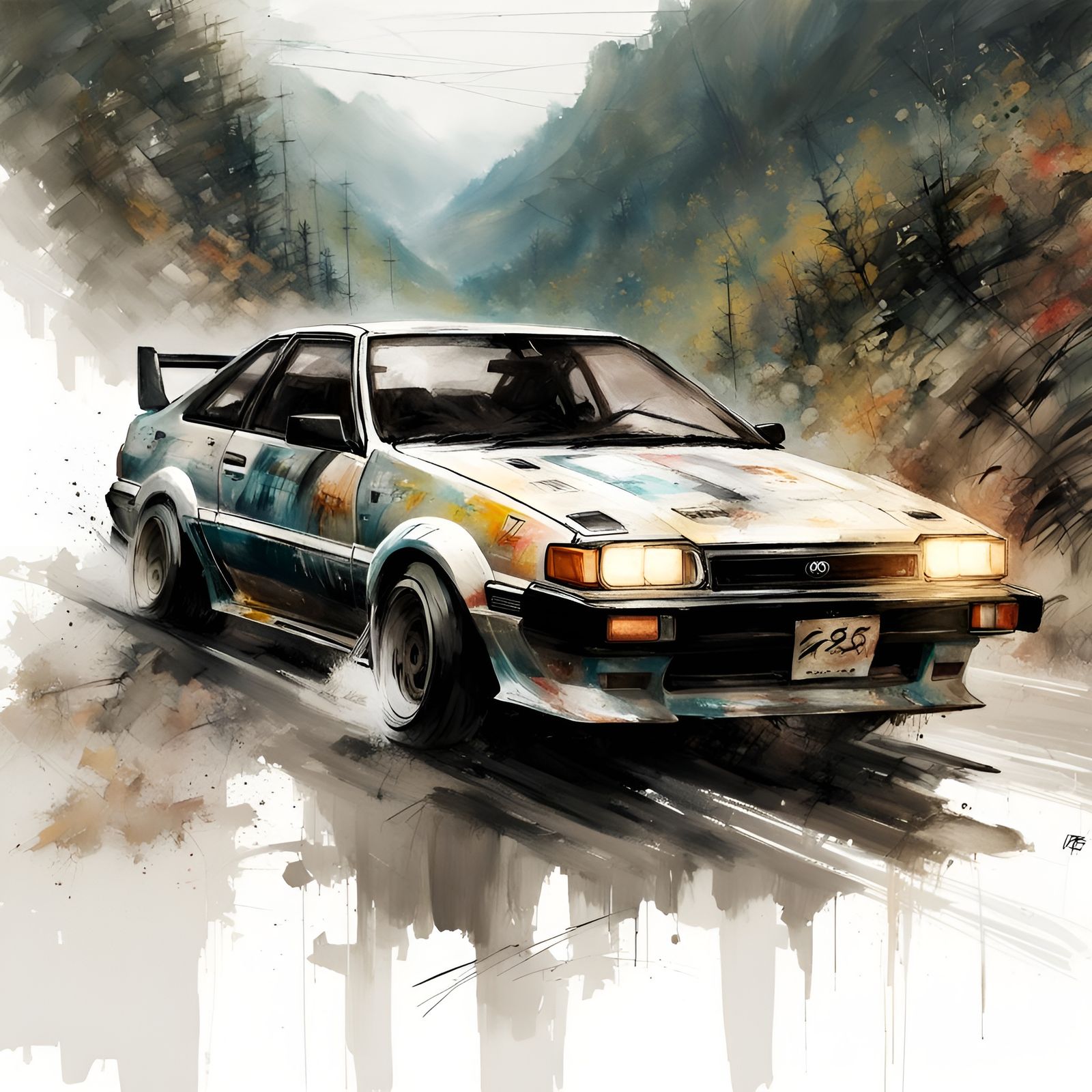 Toyota AE86 Drifting: Textured Speedpaint Fine Art
