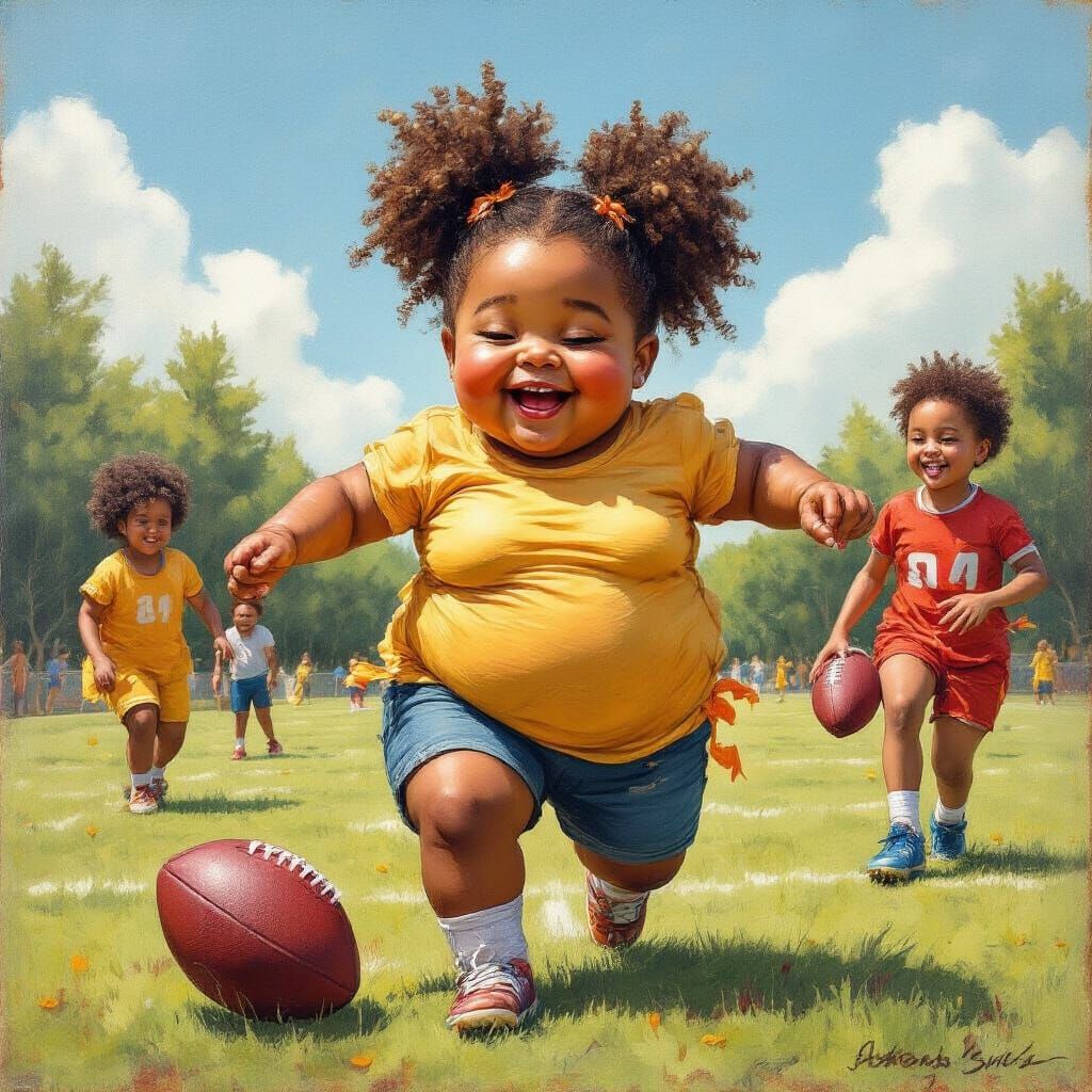 Joyful Black Girl Scores Touchdown in Flag Football Game