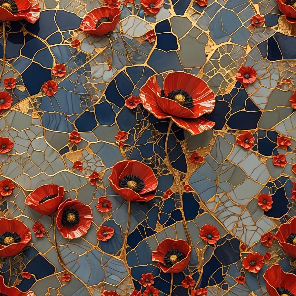 Kintsugi red poppies