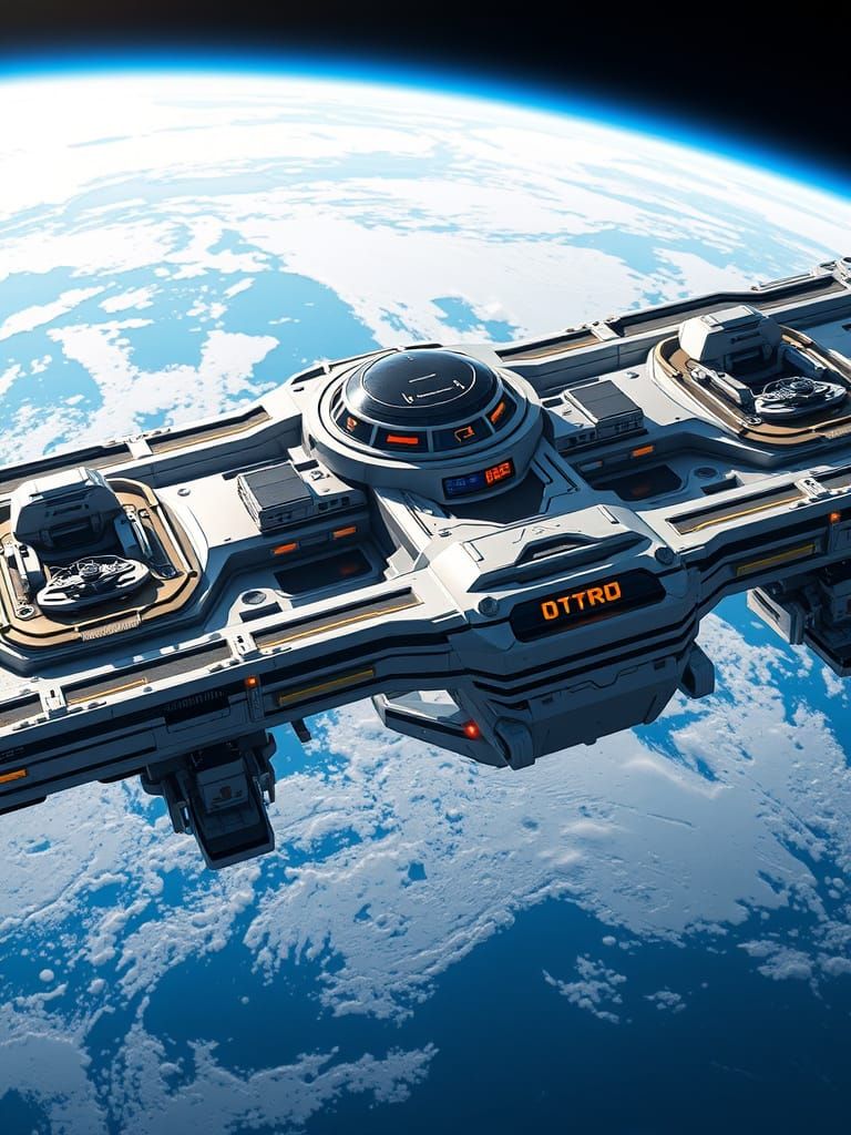 Futuristic Space Station Hotel in Orbit, High-Tech Metallic ...