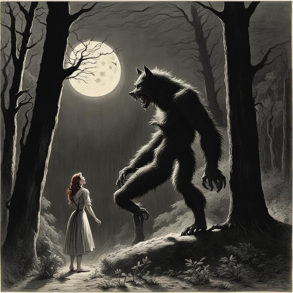 Werewolf in Moonlit Forest Illustration