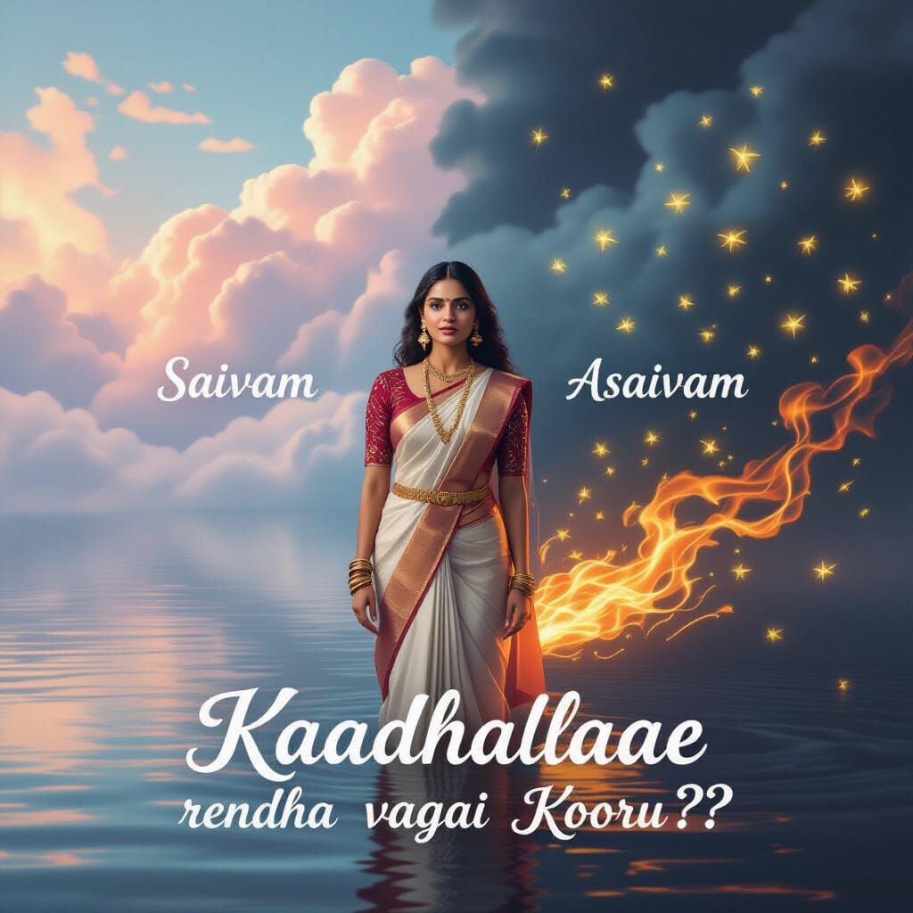 South Asian Woman Between Realms of Love, Surreal Artwork