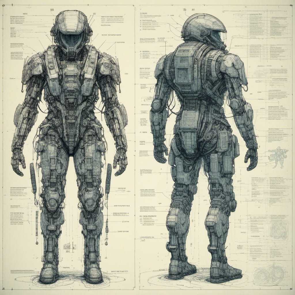 Survival Suit Schematics in Watercolour Style